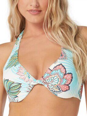 82$ Coco Reef Verso Reversible Printed Halter Bikini Top Bra Size 36DD38DD White
